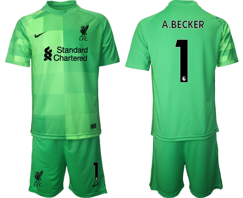 Men 2021-2022 Club Liverpool green goalkeeper #1 Soccer Jersey->liverpool jersey->Soccer Club Jersey
